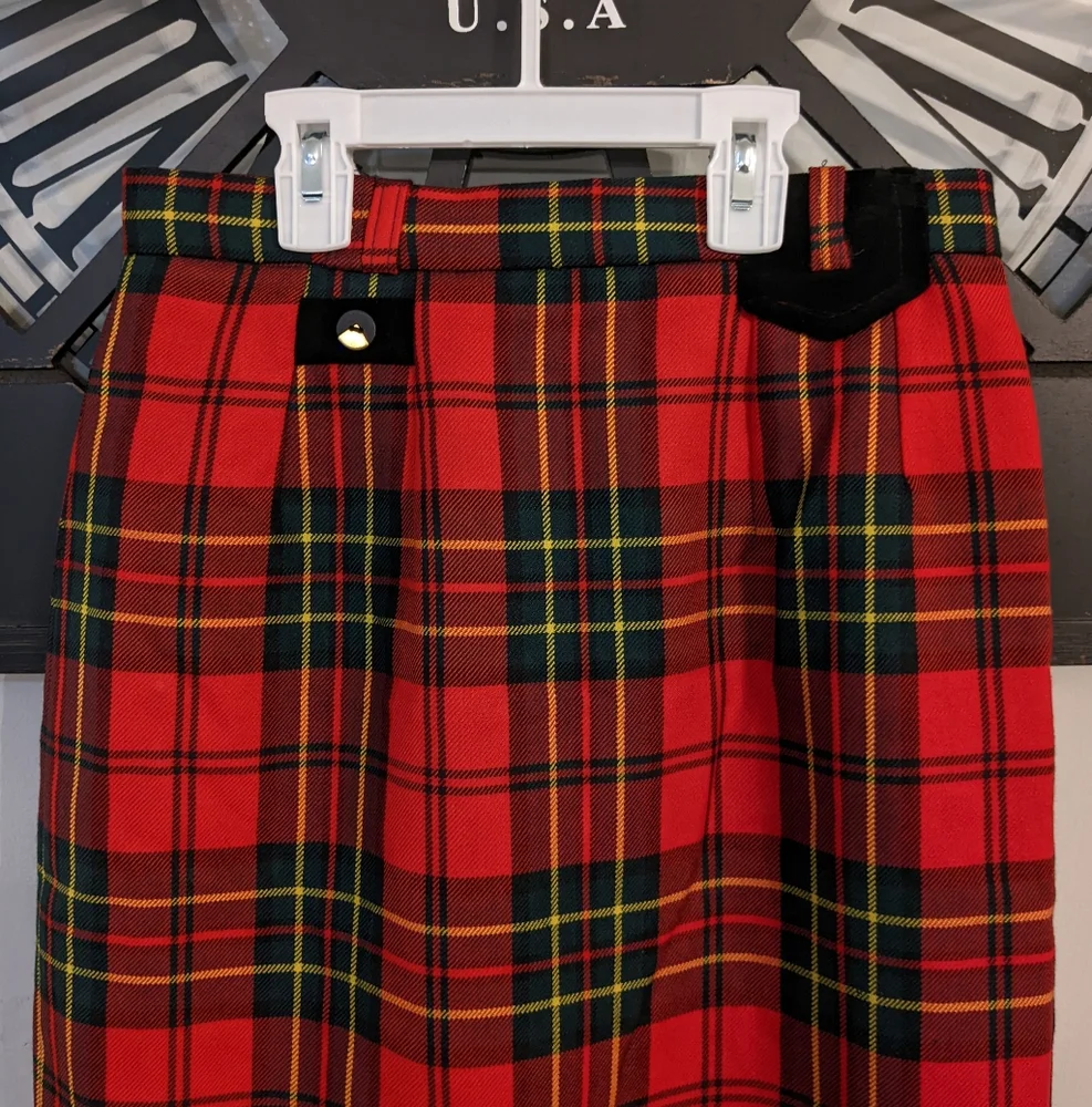Vtg Brendella 100% Wool Plaid Midi Skirt‎ Size 26